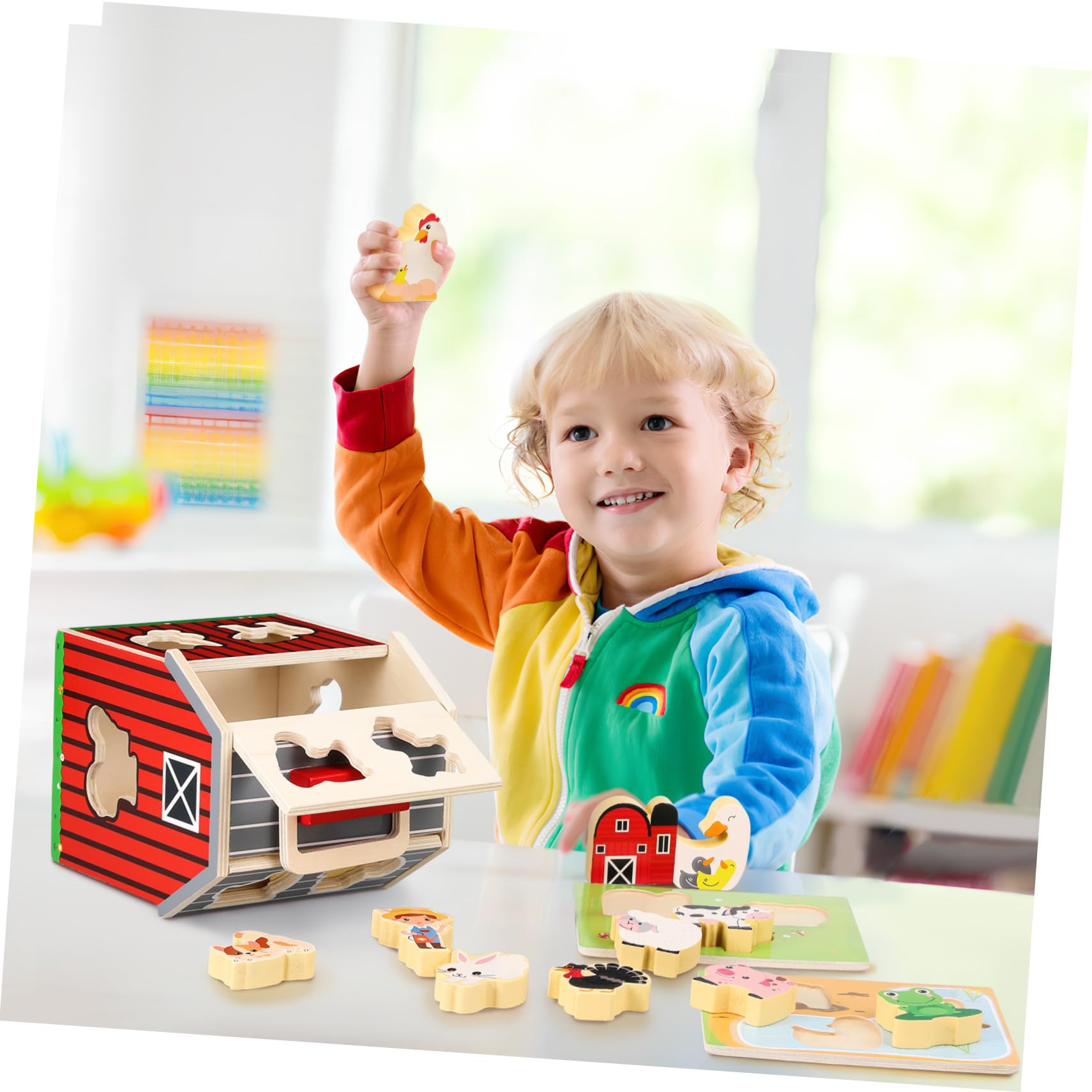 Toddmomy Giocattoli Montessori Fattoria per Anni Animali in Legno Sicuri e Didattici con Fienile Stimolazione Visiva e Sviluppo Cognitivo per Piccoli