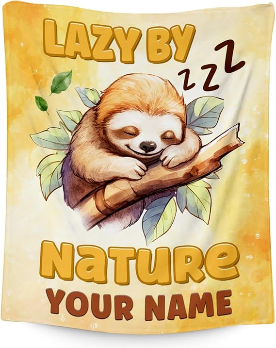 Custom Sloth Blanket, Cute Soft Throw Gifts for Girls, Cozy Flannel Throw Blankets for Couch Office, Orange 40"x50"