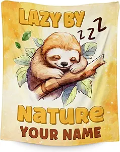 Custom Sloth Blanket, Cute Soft Throw Gifts for Girls, Cozy Flannel Throw Blankets for Couch Office, Orange 40"x50"