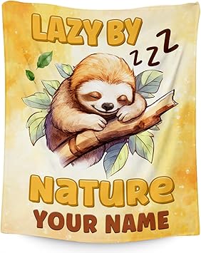 Custom Sloth Blanket, Cute Soft Throw Gifts for Girls, Cozy Flannel Throw Blankets for Couch Office, Orange 40"x50"