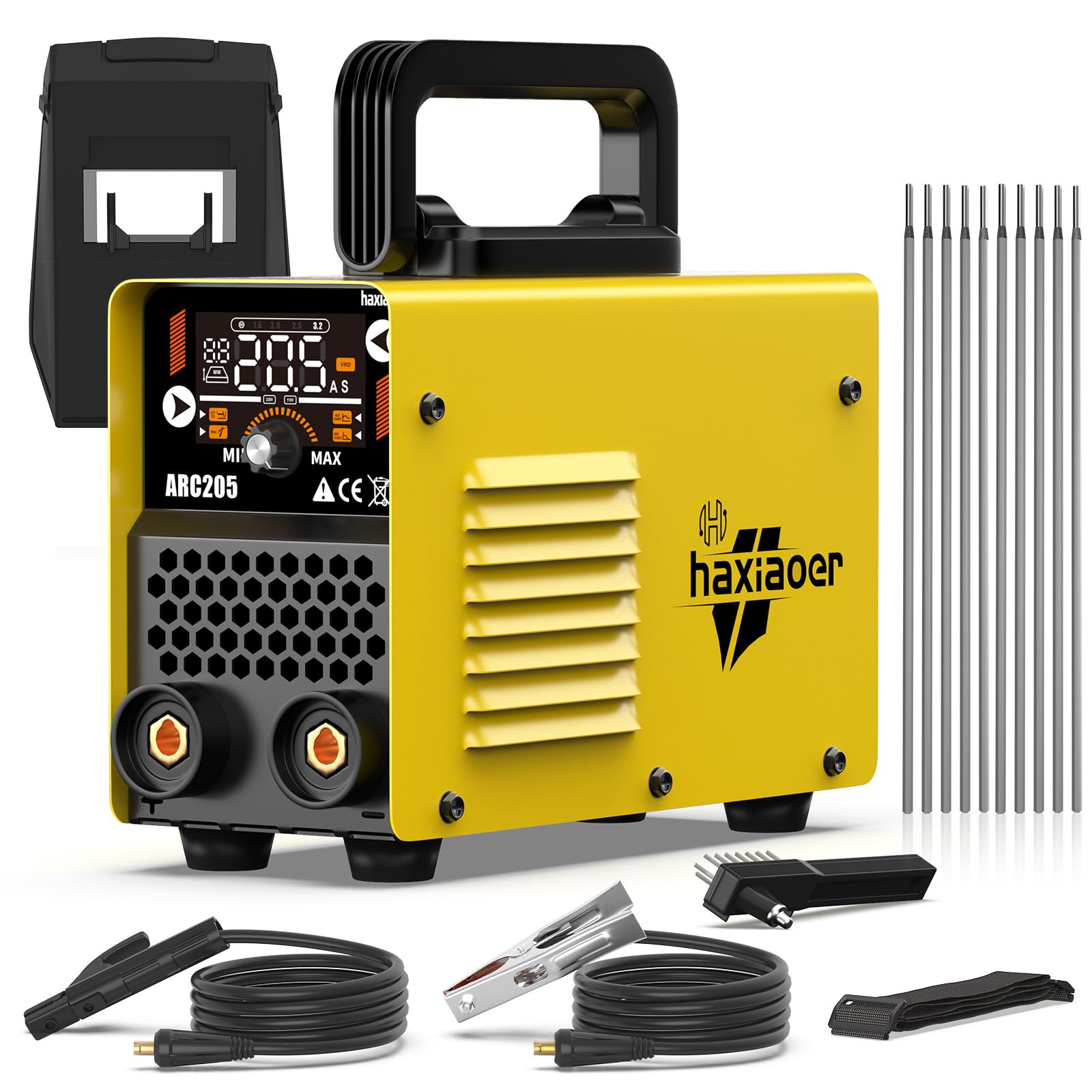 HAXIAOER 205A Soldador Inverter - 2 en 1 Portátil Maquina de Soldar de Electrodo/TIG Con Pantalla LCD Digital Inteligente Soldador de Arco, IGBT, 10 Electrodos de Soldadura