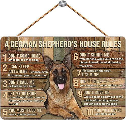 Letrero de madera con texto en inglés «My House My House My German Shepherd», placa de pared para decoración de puerta delantera, 5.9 x 11.8 in