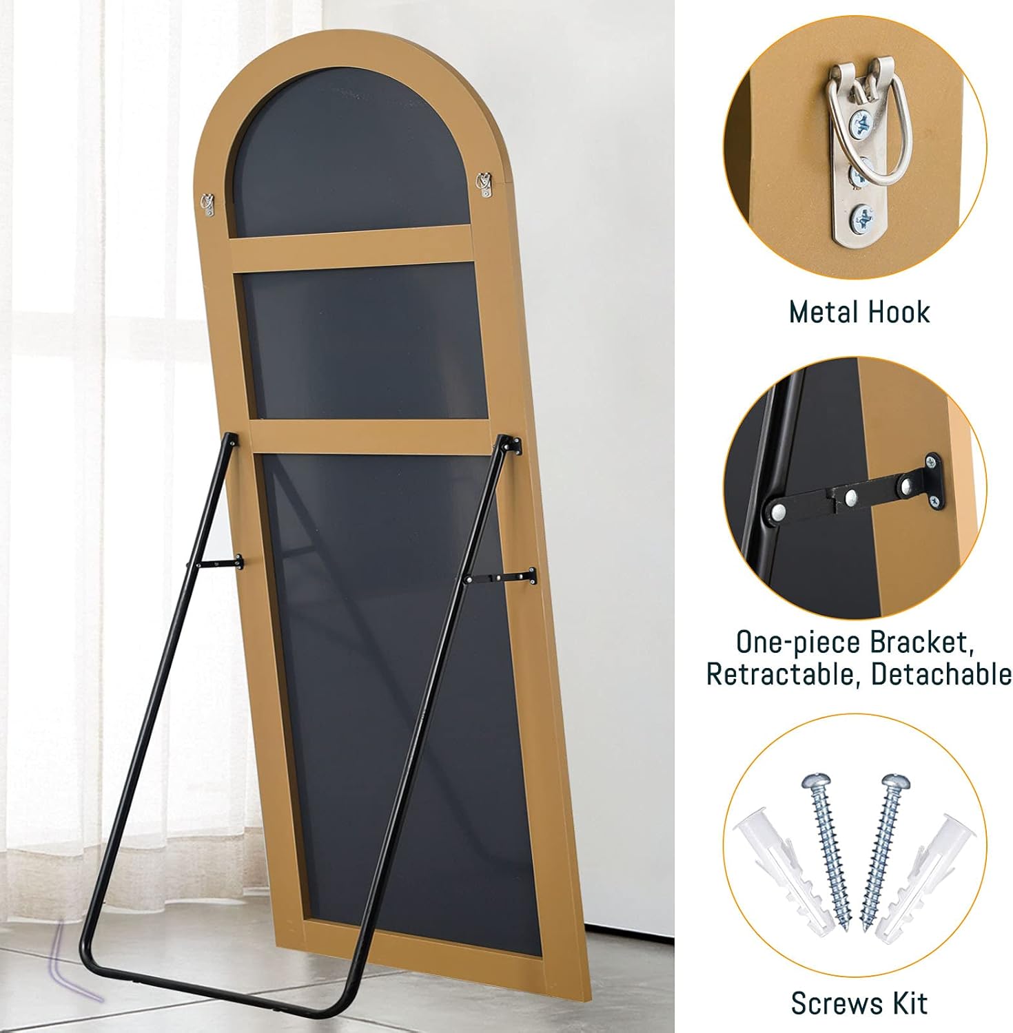 NeuType 71"x28" Arched Full Length Mirror Large Arched Mirror Floor Mirror with Stand Large Bedroom Mirror Modern Arched Shape Wall Mounted Mirror Hanging or Leaning Against Wall, Wood Frame, Gold
