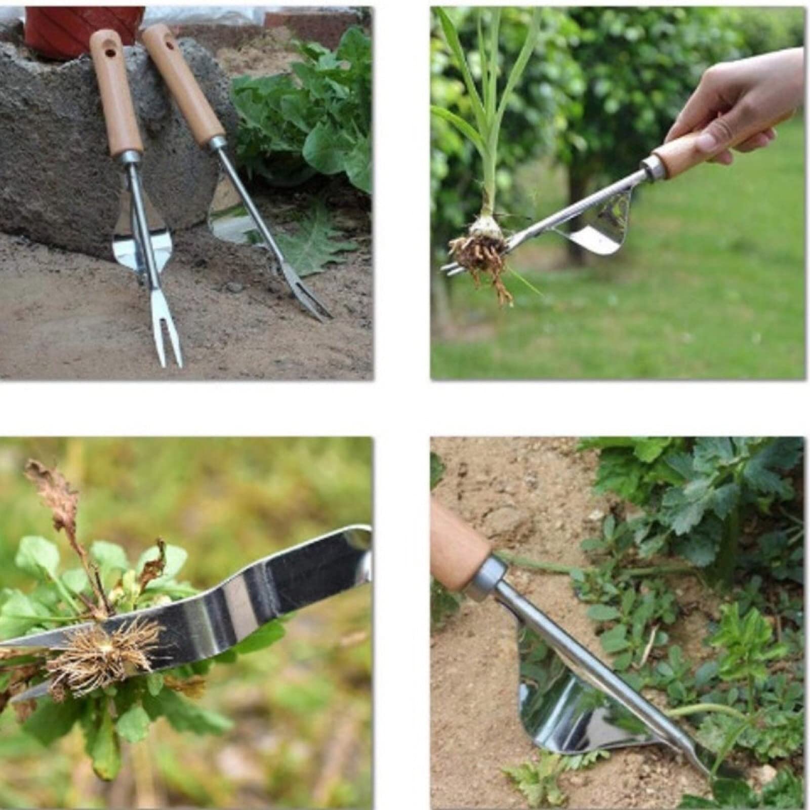 Badaren Désherbeur Manuel Acier Inoxydable + Manche Bois – Outil Y Multifonction Jardinage, Désherbage, Transplantation & Ameublissement