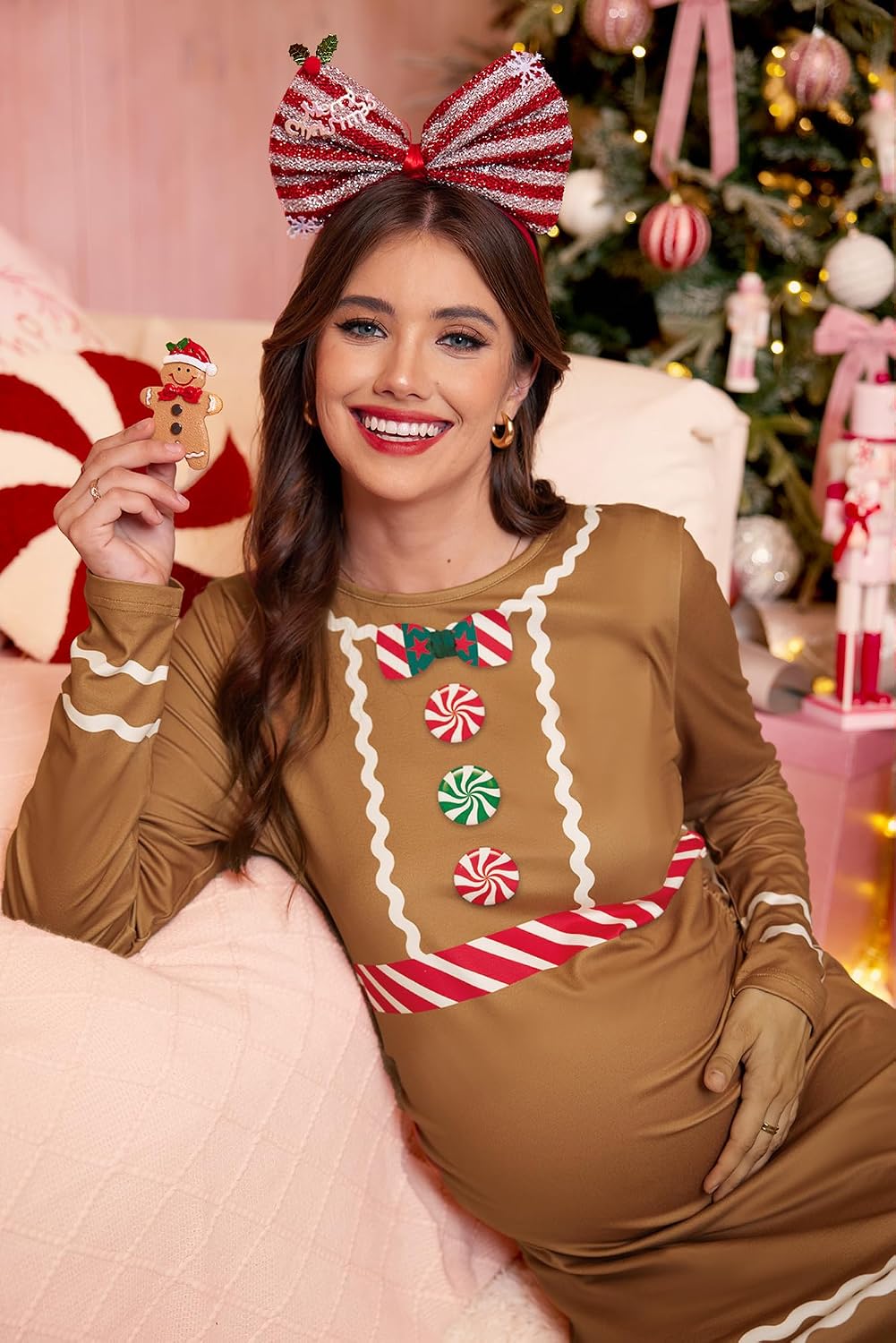 For G and PL Women's Christmas Maternity Long Sleeves Pregnant Pregnancy Dress Ginger Bread S