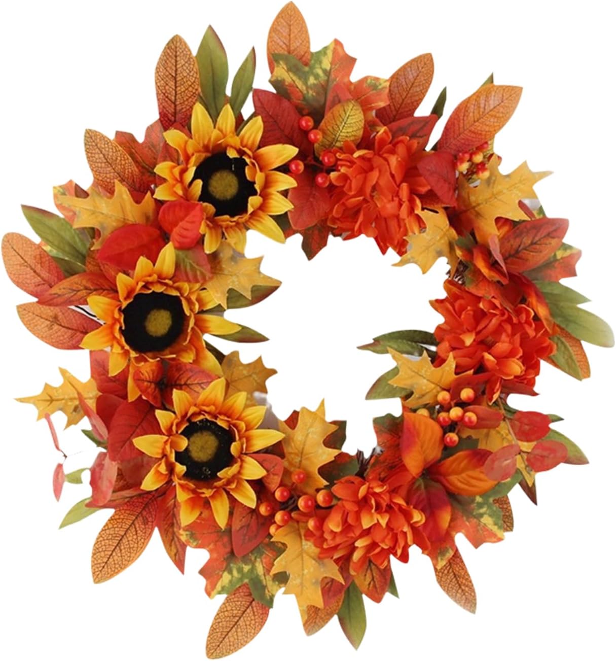 ハロウィンリース、ひまわりの秋の花輪、感謝祭の秋の収穫リース、農家用の秋の花輪、屋内、屋外、窓、壁のドアの装飾に。