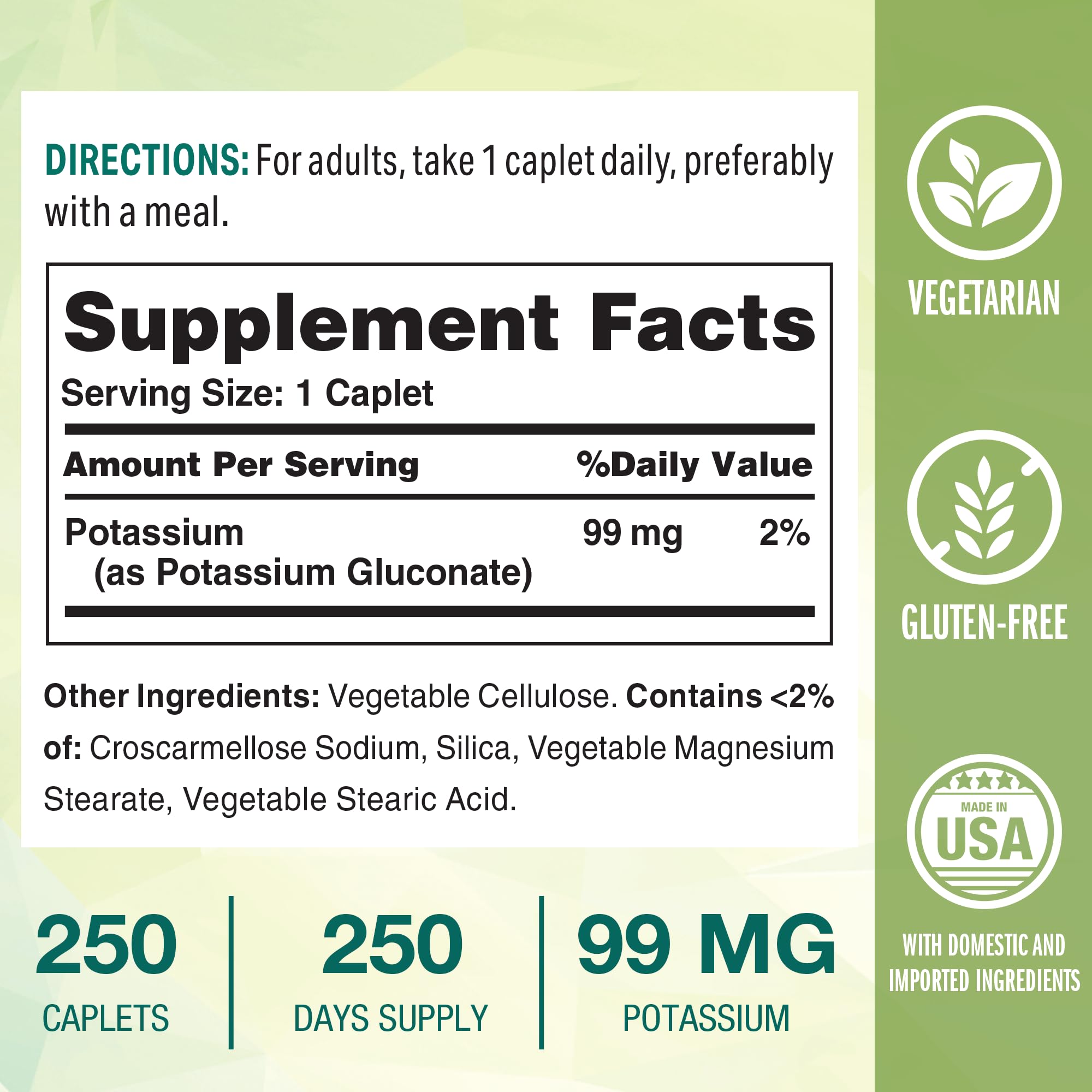 Vitamin World Potassium 99 mg, 250 Vegetarian Caplets — Amazon image 2