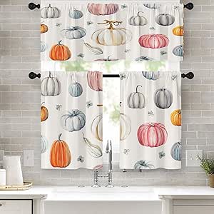 Amazon.com: Arttown Fall Kitchen Curtains Pumpkins Window Curtains and ...