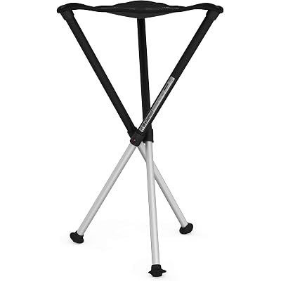 Walkstool - Comfort Model - Black and Silver - 3 Legged Folding Stool in Aluminium - Height 18" to 30" - Maximum Load 440 to 550 Lbs - Made in Sweden
