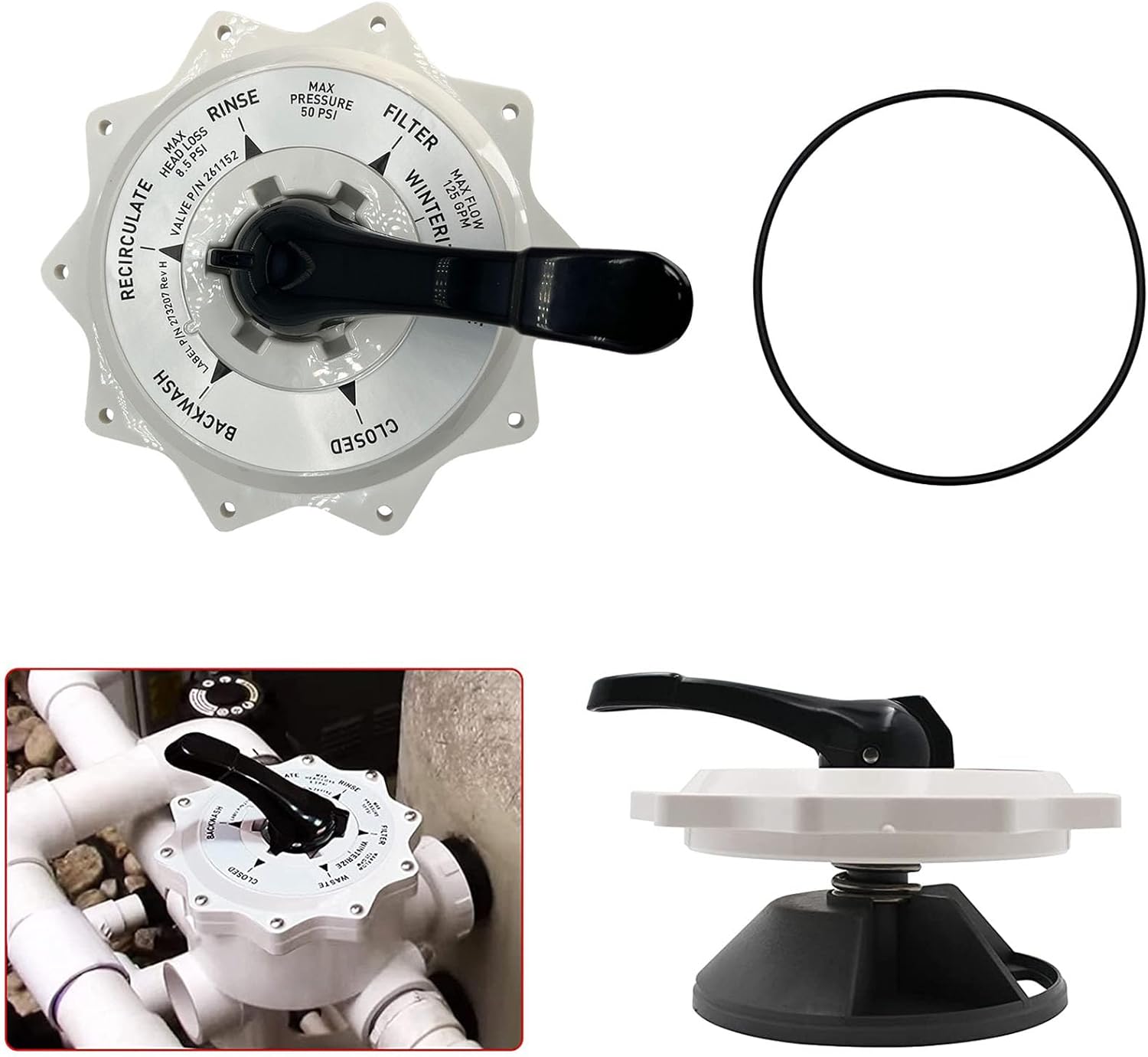 2 Inch 270067 Top Valve Assembly Replacement Kit Replacement for Hiflow Top and Side Mount Pool Spa Multiport Valve