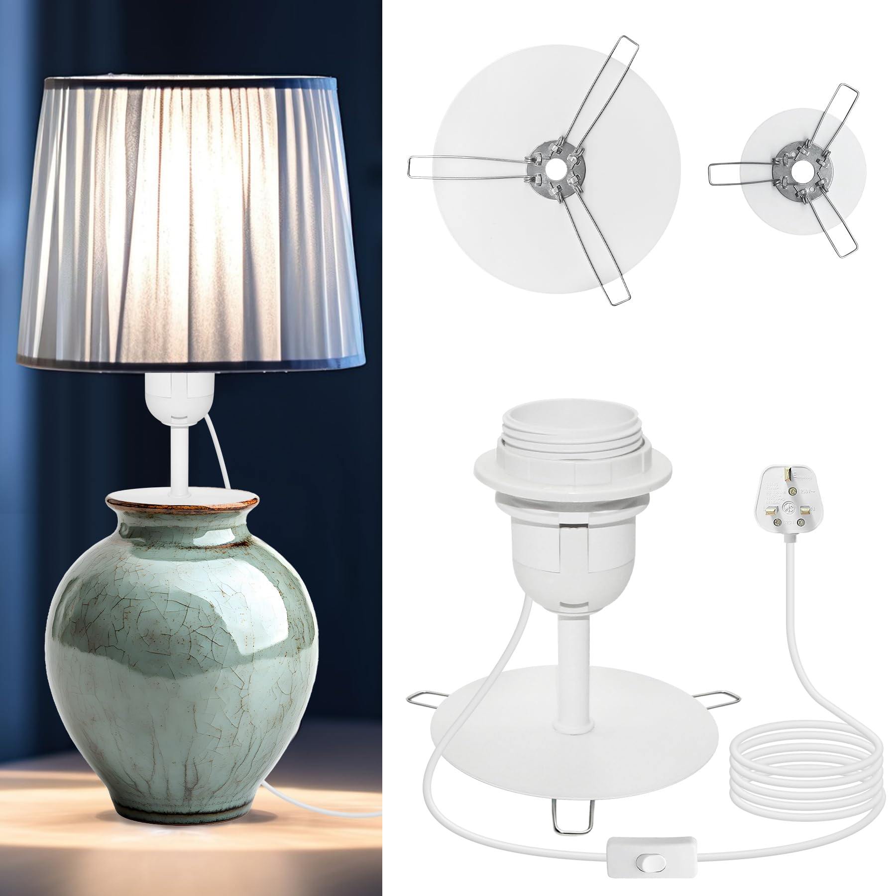 WPQIUZS E27 Bottle Lamp Kit Do It Yourself, Vase Bottle Light Accessories with 2.4M Cable, Lamp Fittings Kit for Table Lamp, DIY Desk Light Making Fittings for Home Decoration, Night Reading, White
