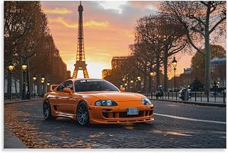 Jdm Car Sup Eiffel Tower Fallen Leaves Autumn Canvas Wall Art Posters Decor Wall Painting Art Prints Decorations for Bedroom Living Room Office Aesthetic 08x12inch(20x30cm)