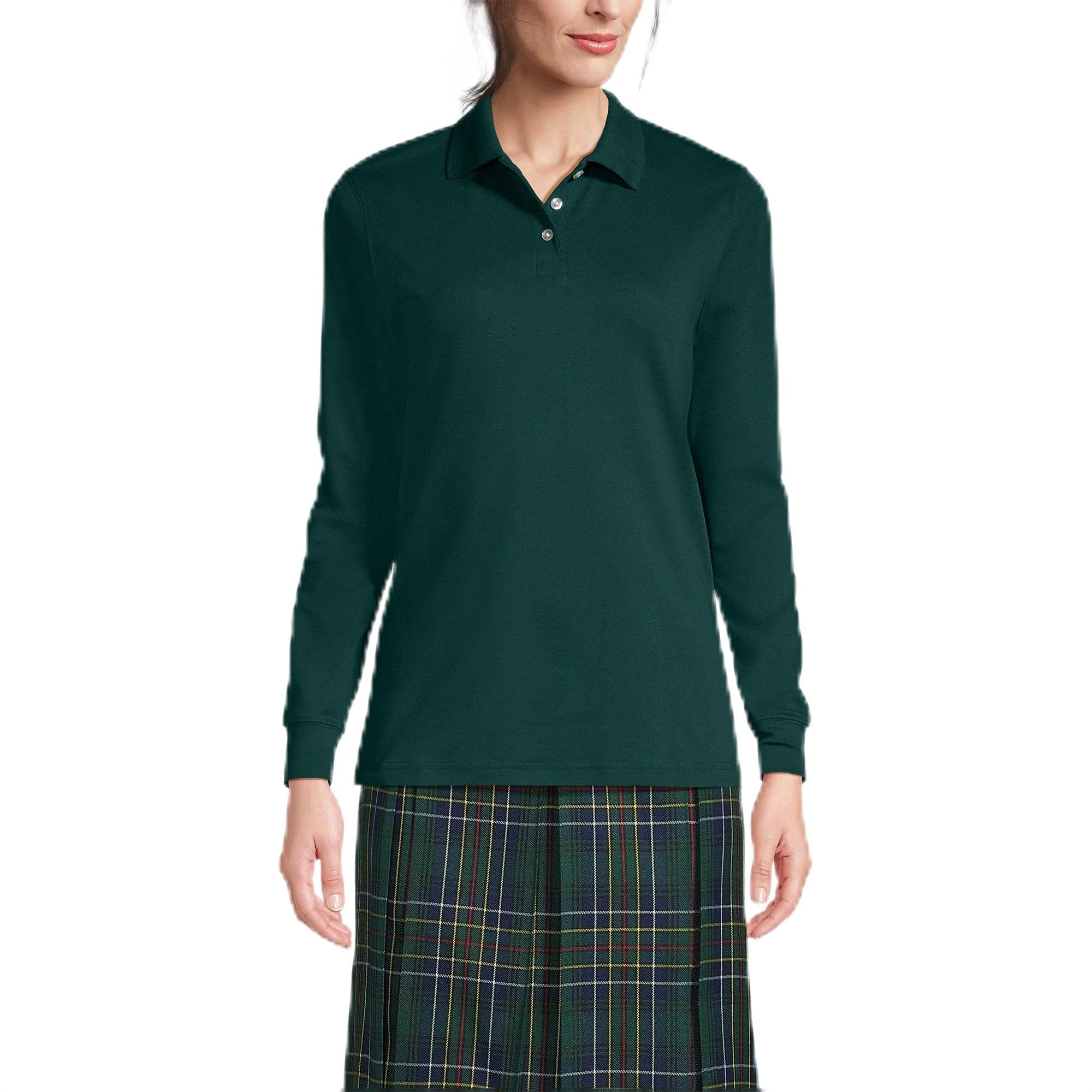 Lands' End School Uniform Kids Long Sleeve Interlock Polo Shirt