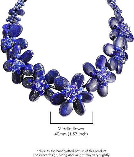 Vista 4 de AeraVida Eternal Garden - Collar floral de lapislázuli azul simulado, Cristal, Calcedonia azul