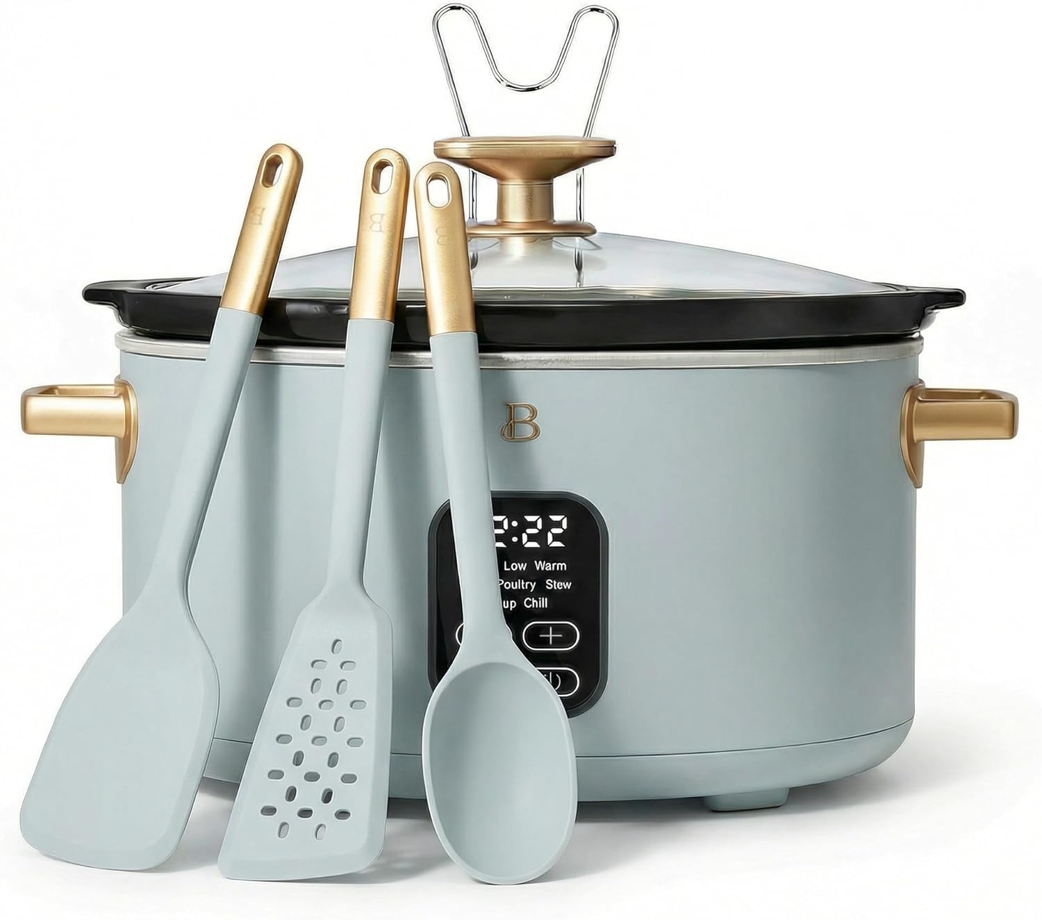 Slow Cooker 6 Quart Black Sesame Programmable with Timer, Family Size Slow Cookers with Preset Functions, with 3-Piece Silicone Kitchen Utensil Tool Set (Black Sesame)