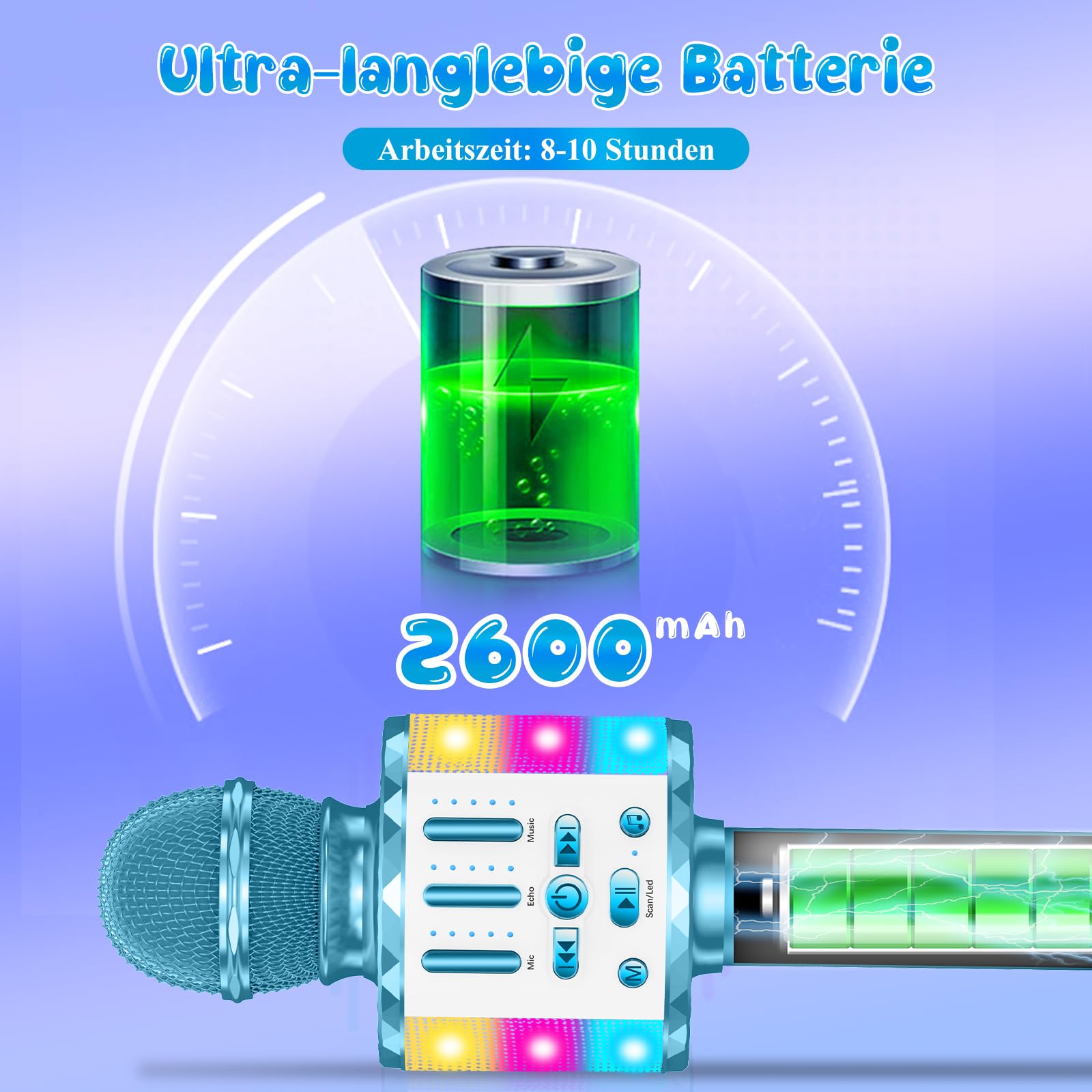 Micro Enfant Sans Fil Bluetooth Avec 5 Effets Vocaux Et Lumières LED - Karaoké Pour Enfants 3-15 Ans