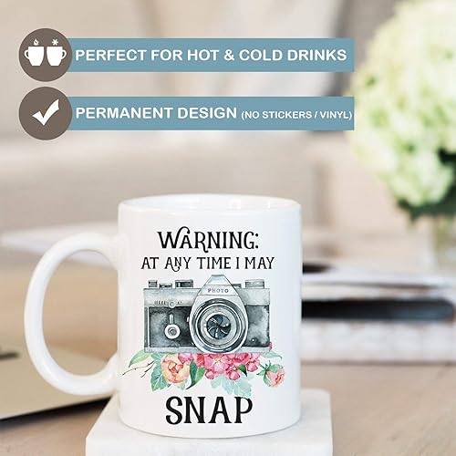 Miniatura 5 de Funny Photographer Mug – Warning I May Snap Camera Gift – Photography Coffee Cup for Photo Lovers or Hobbyists – 11oz or 15oz – White or Black Handle