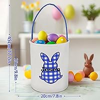 Vista 4 de Cesta de Pascua para niños, cesta de conejo de Pascua de VAPCUFF personalizada, cesta de Pascua con nombre, diseño de conejito de cuadrícula azul