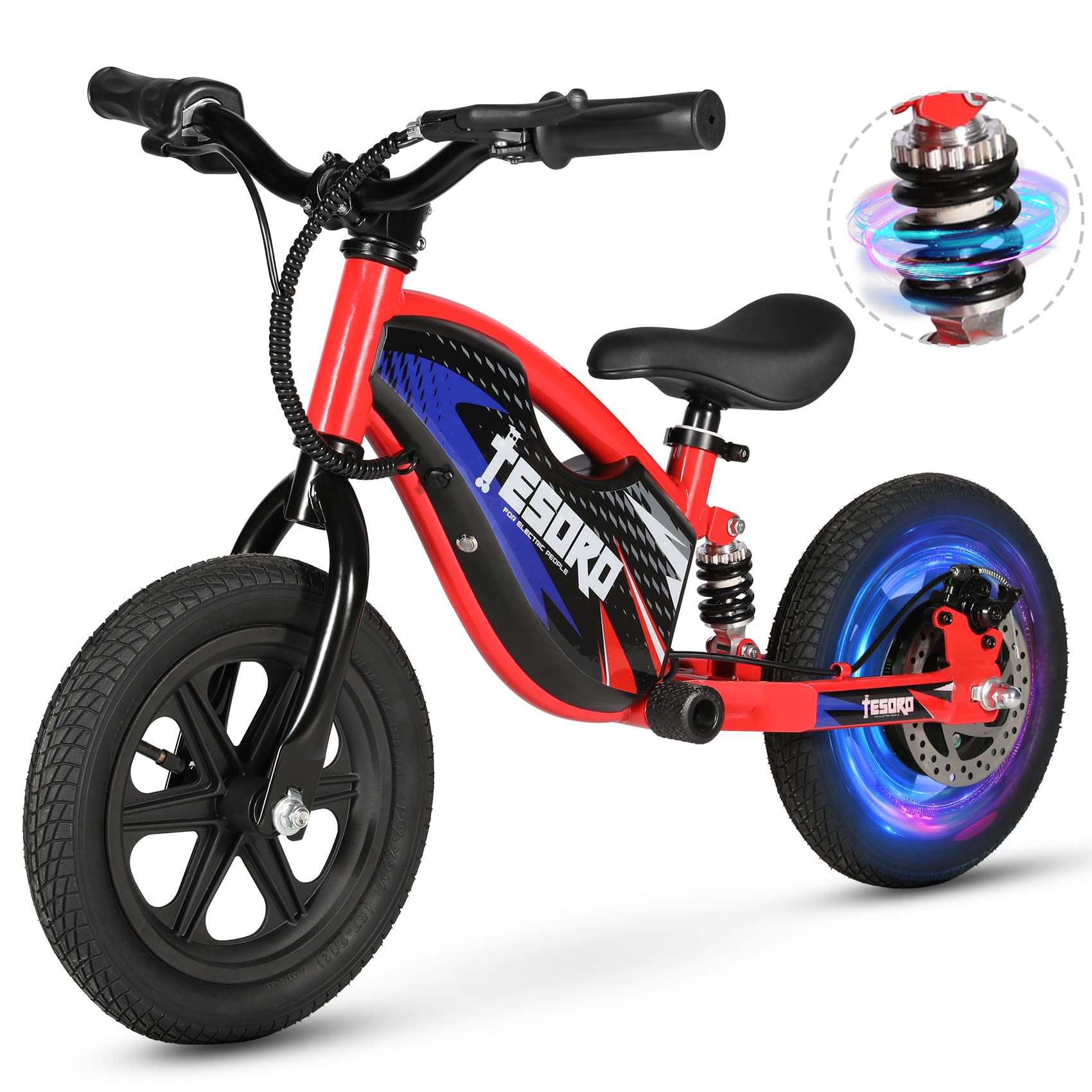 TESORO 2 in 1 Electric Balance Bike 3-6, 24V 150W Electric Bike for Kids, 9.3MPH Kids Electric Dirt Bike with Adjustable Speed, 12” Electric
