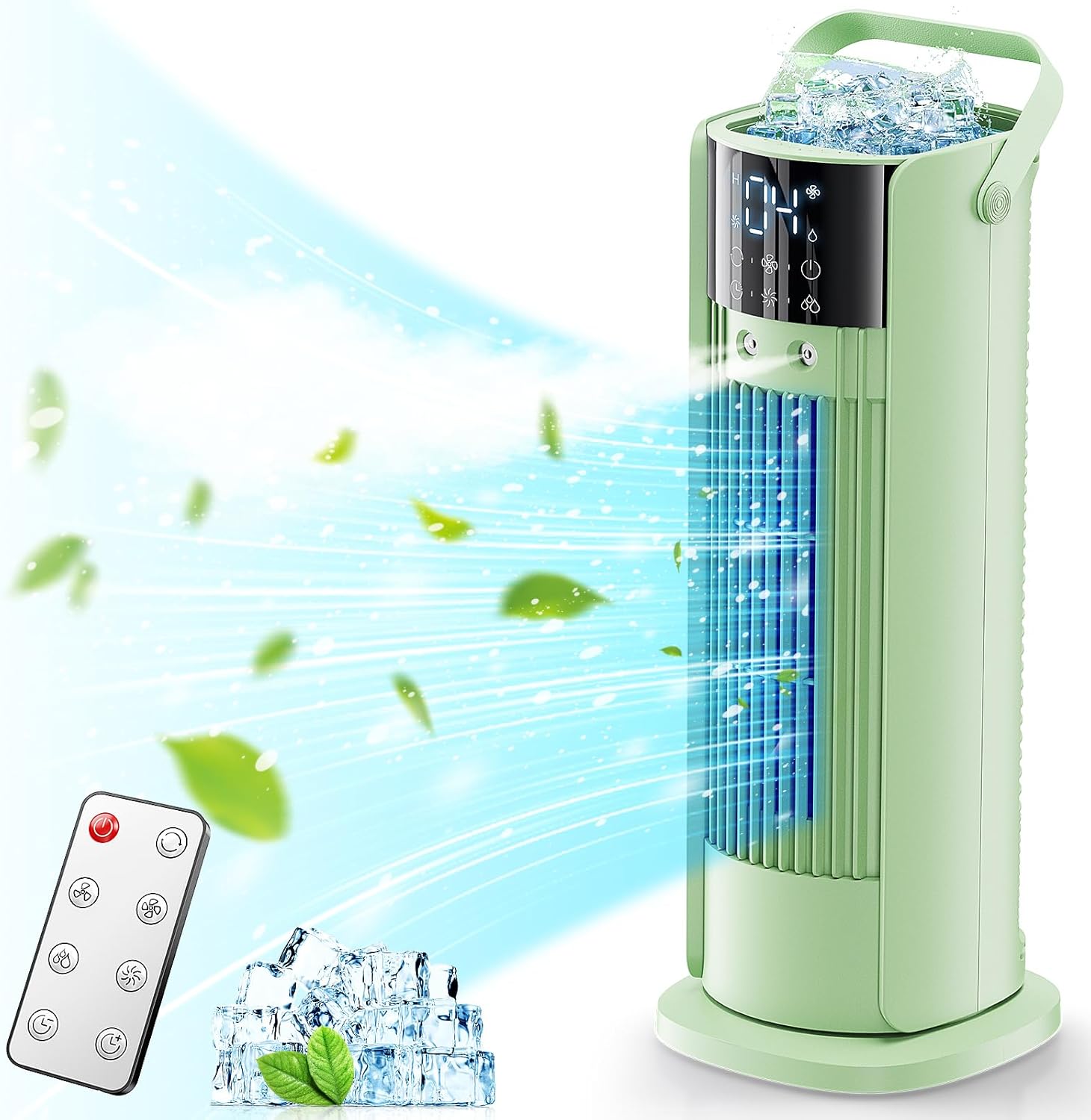 90° Oscillating & 4 Wind Speeds Portable Air Conditioner Tower Fan (Green)