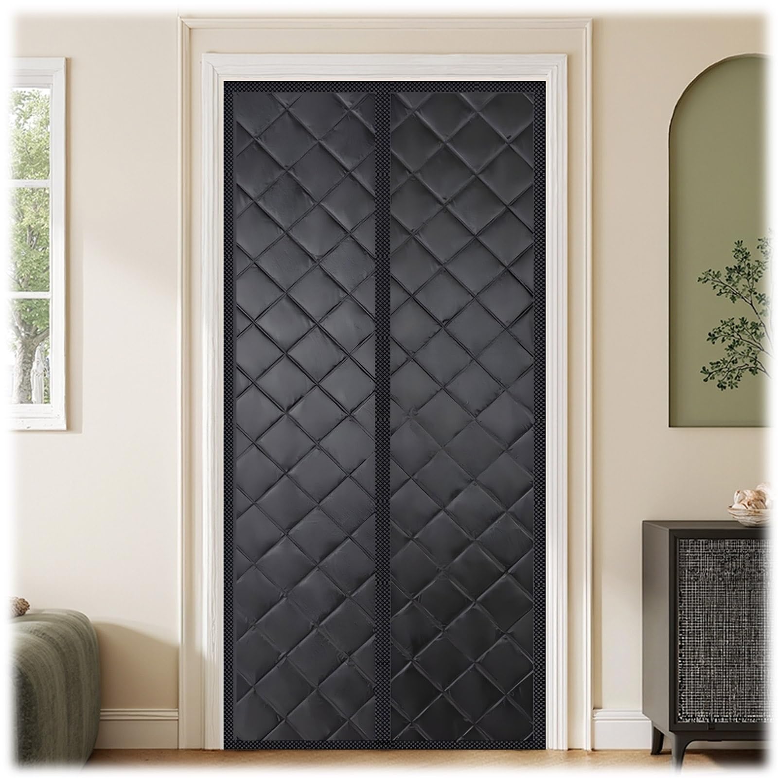 Isolant thermique de porte magnétique noir 90x220 cm auto-adhésif