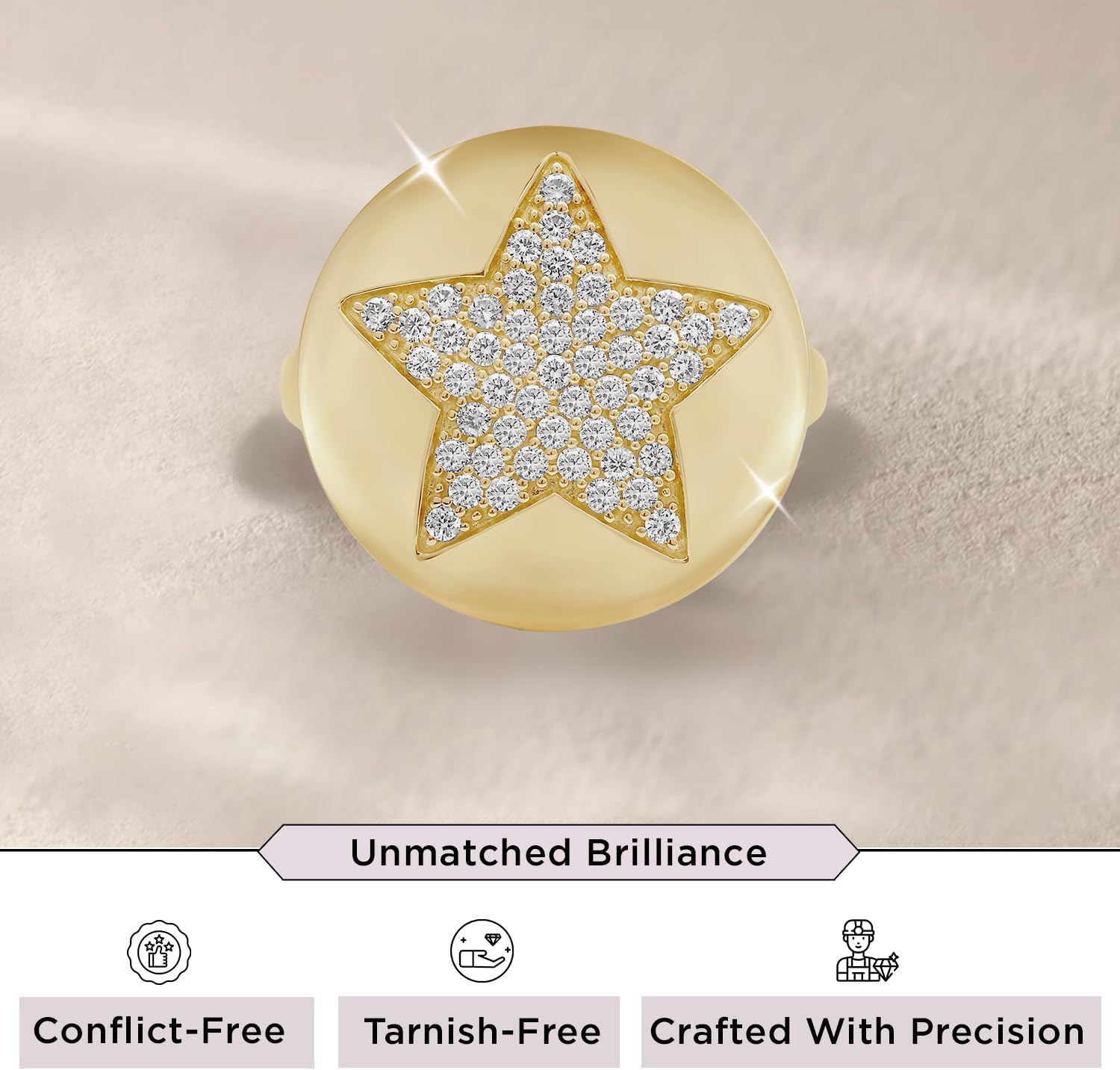 Jewelili Star Wedding Band Stackable Promise Ring for Womens in Yellow Gold Plated 925 Sterling Silver with 1/2 Cttw Round Lab Grown Diamond
