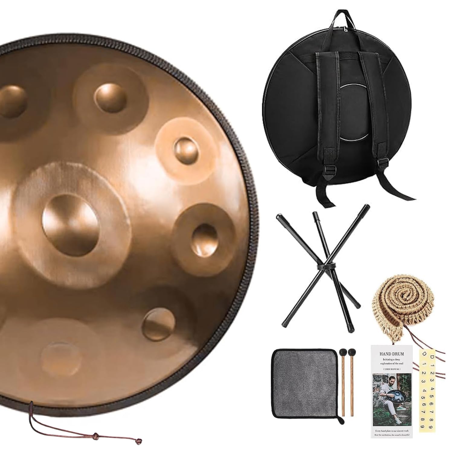 22 Zoll Handpan-Trommel, 9 Noten Stahl-Handtrommel, 440 Hz Handpan In D-Moll, Langlebige Schlägel, Erzeugt Angenehme Resonanz Für Meditation