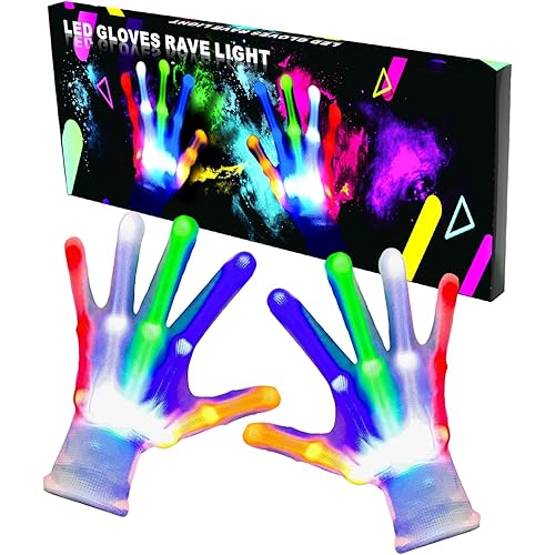 LED Gloves Gifts Toys for Boys Girls 13+ Years Old Stocking Stuffers Light Up Gloves Adults Halloween Costumes Birthday Easter Valentines Gifts for Teens Women Men (Large)