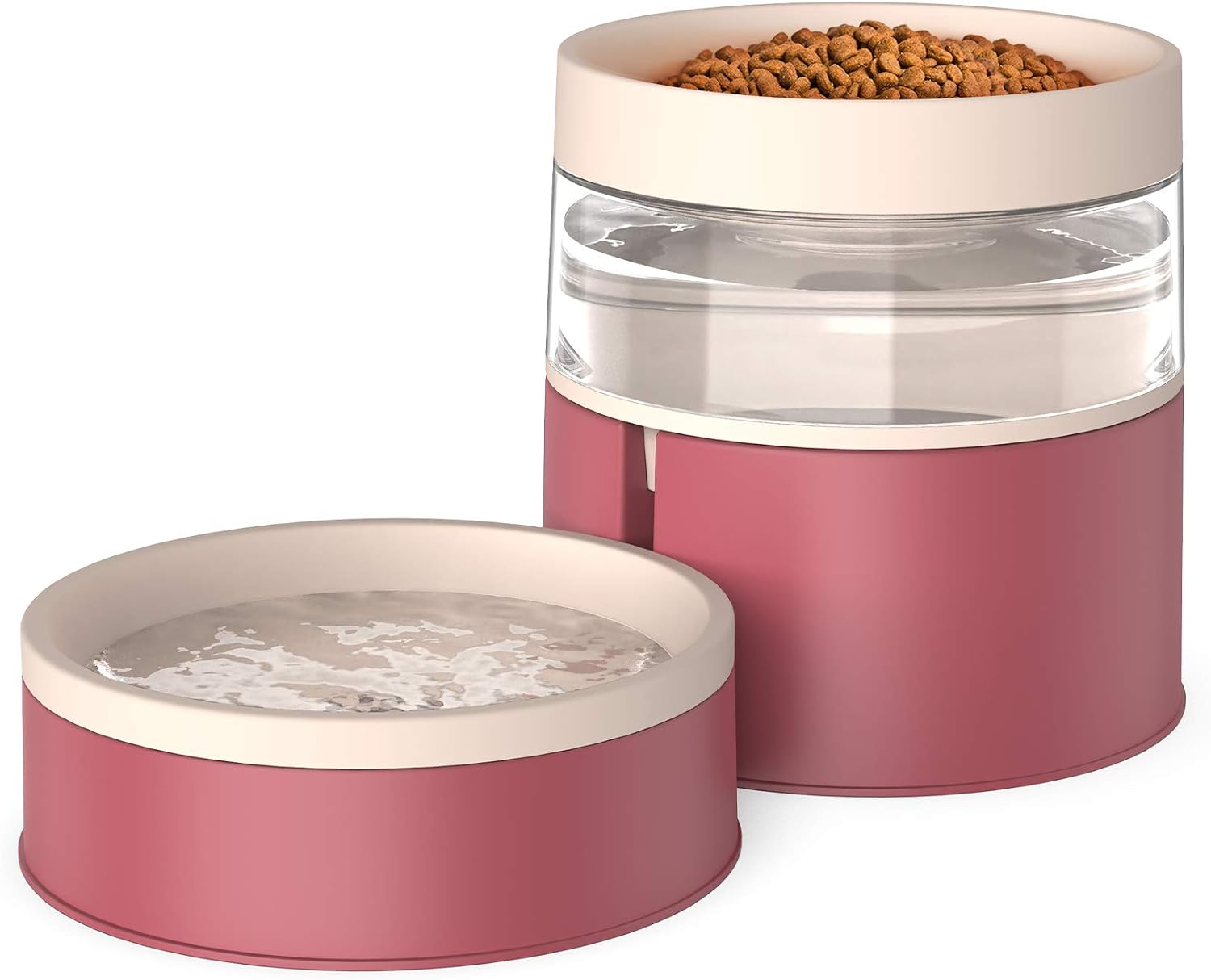 KALUDYA Double Cat Bowls - 2 in 1 Automatic Pet Feeder,Detachable Gravity Water Dispenser and Food Bowl Set for Cats/ Puppies,Upgrade Design Anti Vomiting Raised Cat Bowls-Red