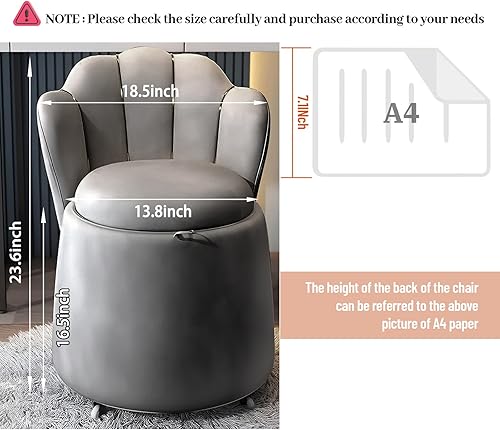 Miniatura 2 de Silla de begonia tapizada con almacenamiento, respaldo y ruedas, cómodo y mullido terciopelo para dormitorio, baño, sillas de maquillaje modernas