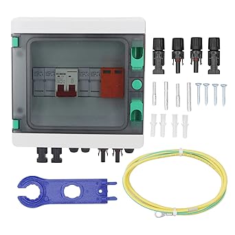 PV Combiner Box, DC500V 2 String Solar PV Combiner Box Waterproof Overload Protection with 15A Fuse for RV