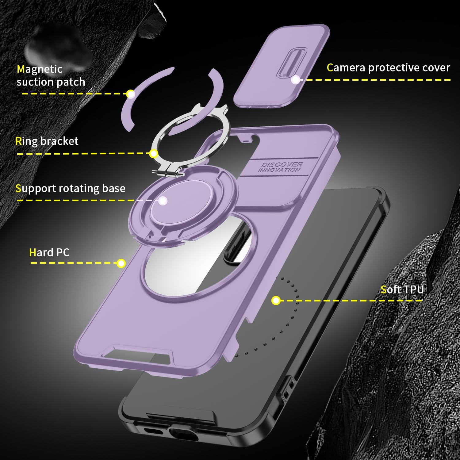 for Xiaomi Redmi 14C Case with Slide Camera Cover and Rotating Kickstand Ring, Slim Magnetic Shockproof Accessories Phone Case for Redmi 14C (Purple) - Image 7