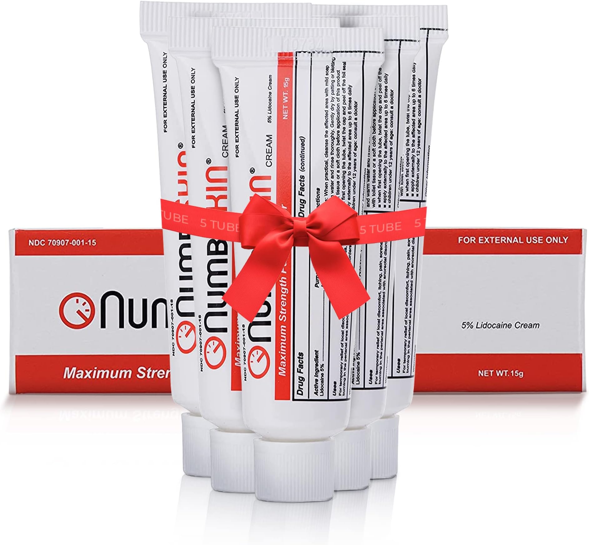 Numbskin Numbing Cream - Maximum Strength Tattoo Numbing Cream - 5% Lidocaine Topical Anesthetic Pain Relief Cream for Painless Tattoo, Piercing, Laser Hair Removal, Microneedling -15g (5 Pack)