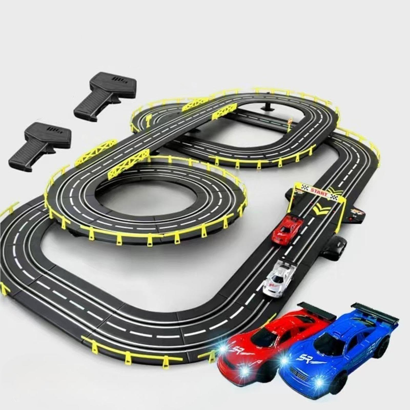 Gralara Set di Pista per Auto da Corsa, con, Regalo di Compleanno interattivo e Creativo, Pista Portatile per Auto elettriche, Giocattolo, 2 Auto