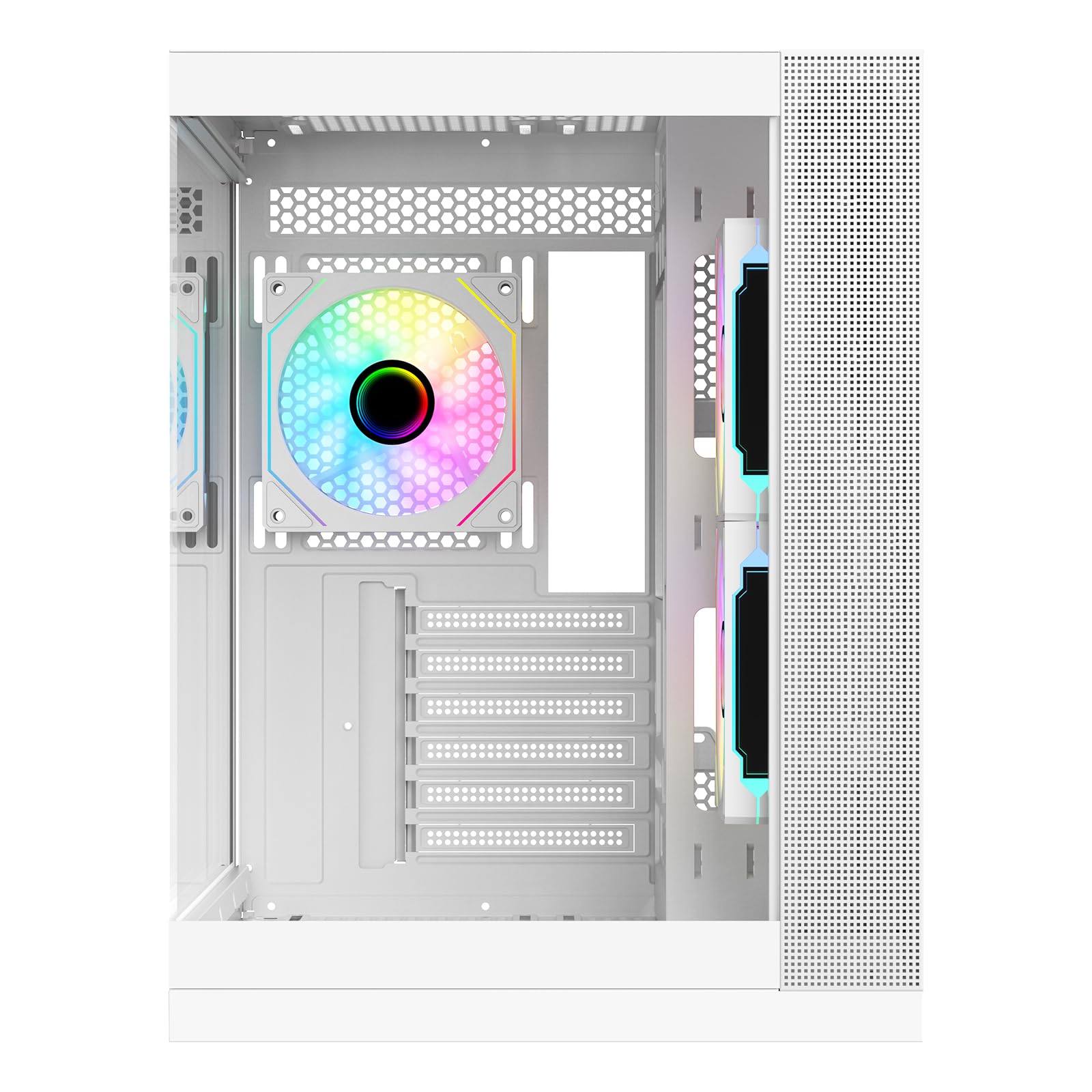 Itek Case Gaming DARK CAVE DS ATX White Edition, 3 Ventole da 12cm ARGB, 2x USB3, 1x Type-C, Vetro Temperato Frontale e Laterale