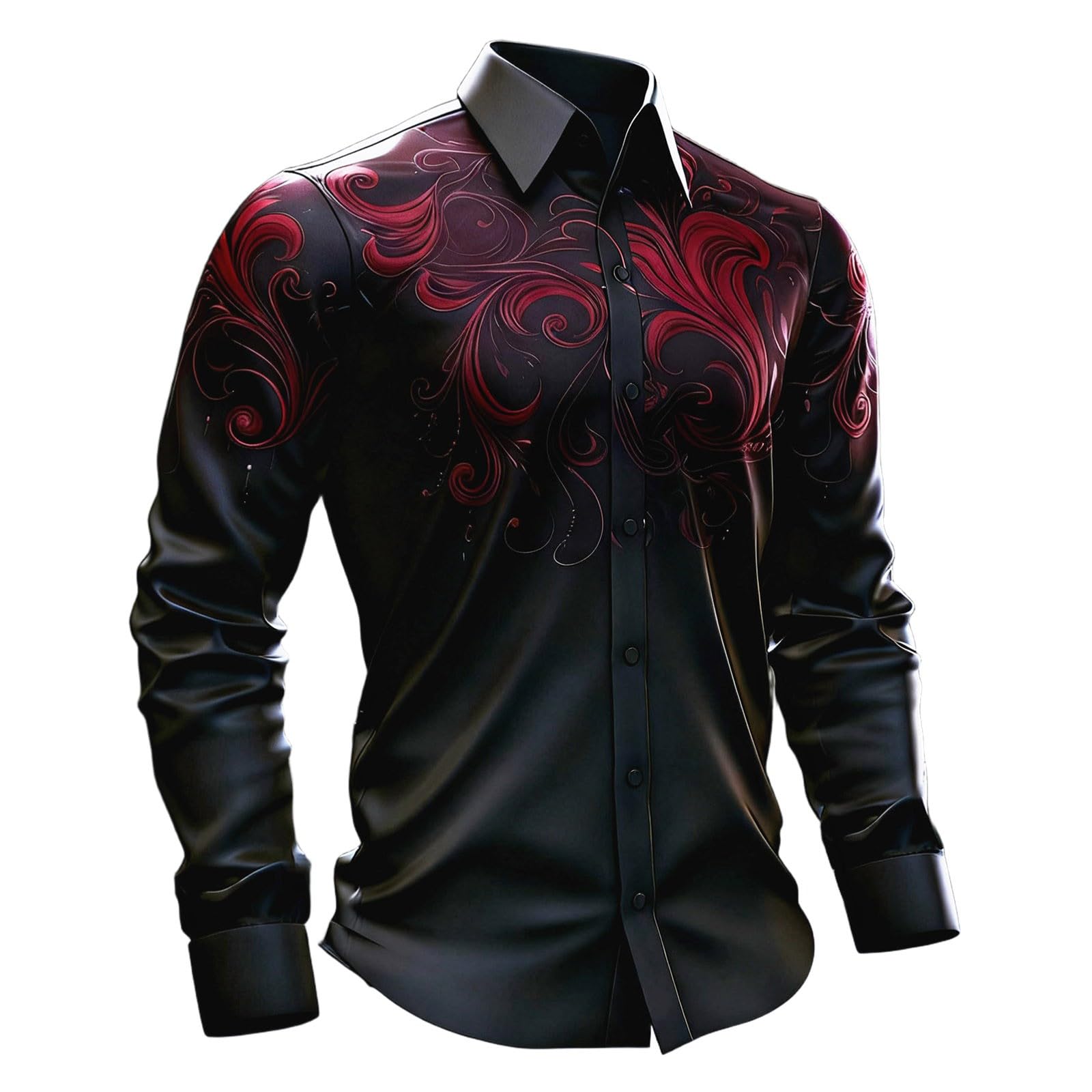 Long-Sleeved Medieval Gothic Festival Print Shirt in Classic Fit. The intricate pattern and classic fit make it ideal for costumes and casual wear., red, M