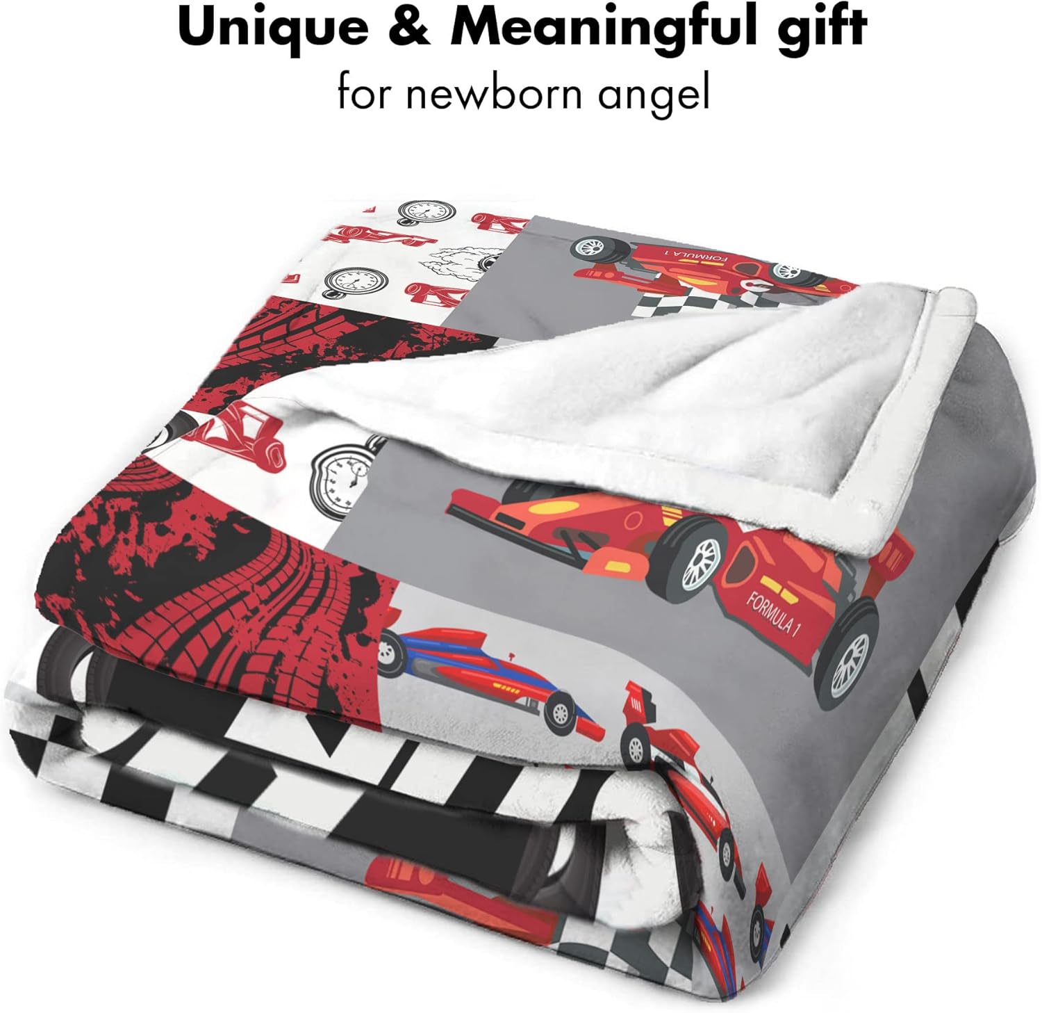Personalized Racing Car Baby Blanket, Custom Name Soft Fleece Throw, Newborn Boys Receiving Swaddle, Infant Bedding, Unique Shower Gift