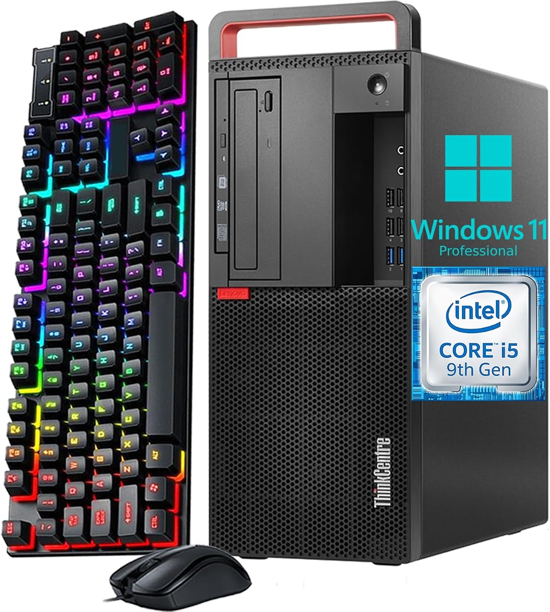 Computadora de escritorio Lenovo ThinkCentre M720t Tower, Intel Core i5-9400 2.9GHz, 8GB DDR4 RAM 256GB SSD, teclado y mouse, 2 x DisplayPort, Type-C, Windows 11 Pro (renovado)