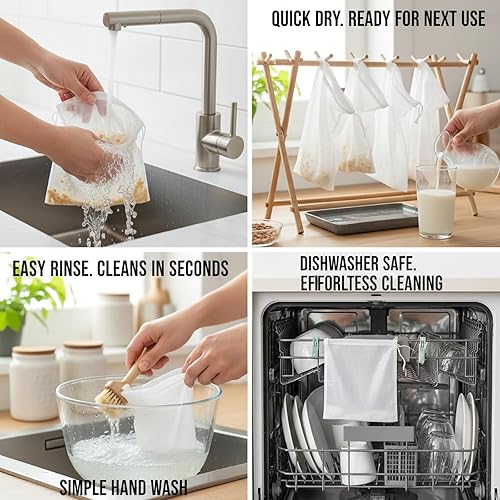 Miniatura 9 de Kimmama Paquete de 4 bolsas de leche de nueces, colador de nailon de grado alimenticio, bolsa de tela de queso de 7.9 x 11.8 pulgadas para colar