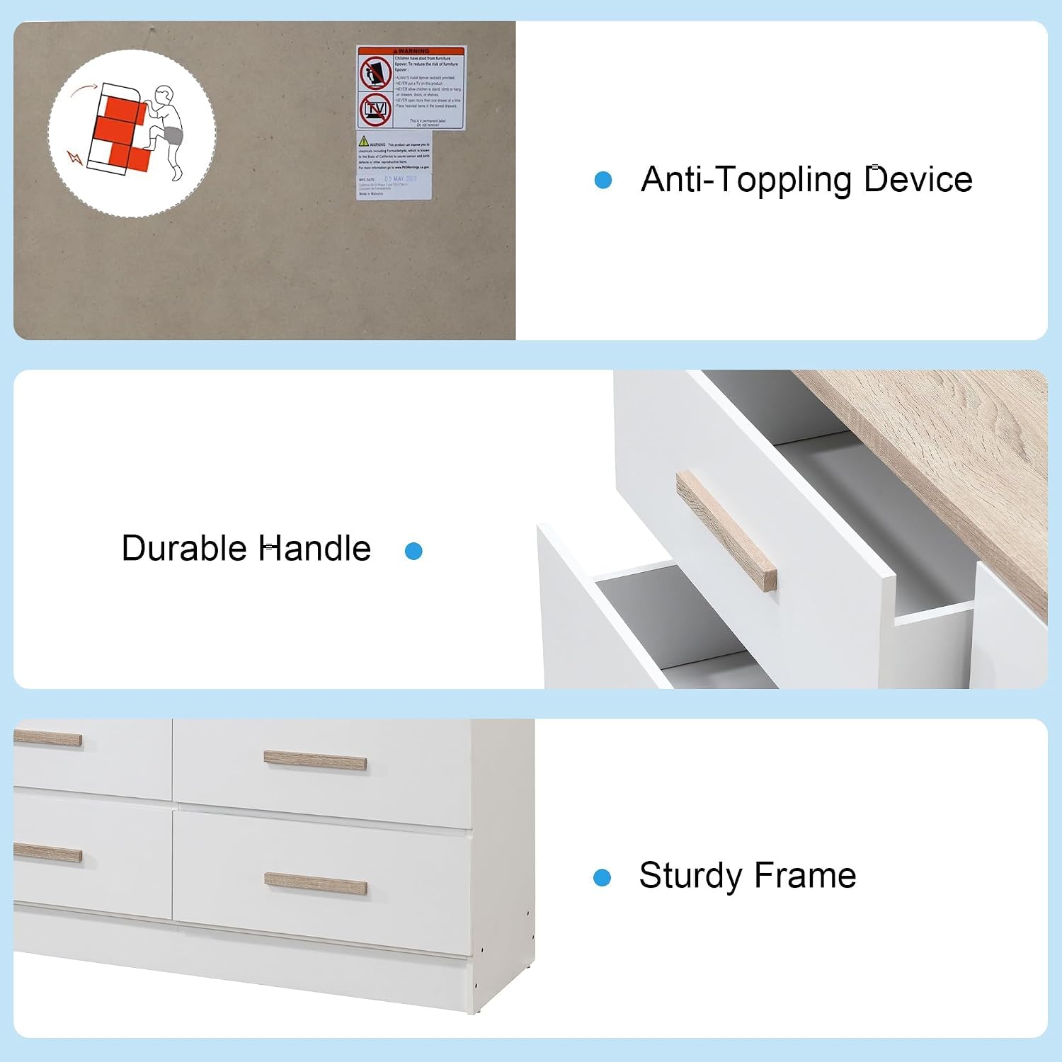 6-Drawer Dresser with Metal Legs, Closet Storage & Organization Solution - Ideal for Bedroom, Nursery, Hallway, Living Room - White