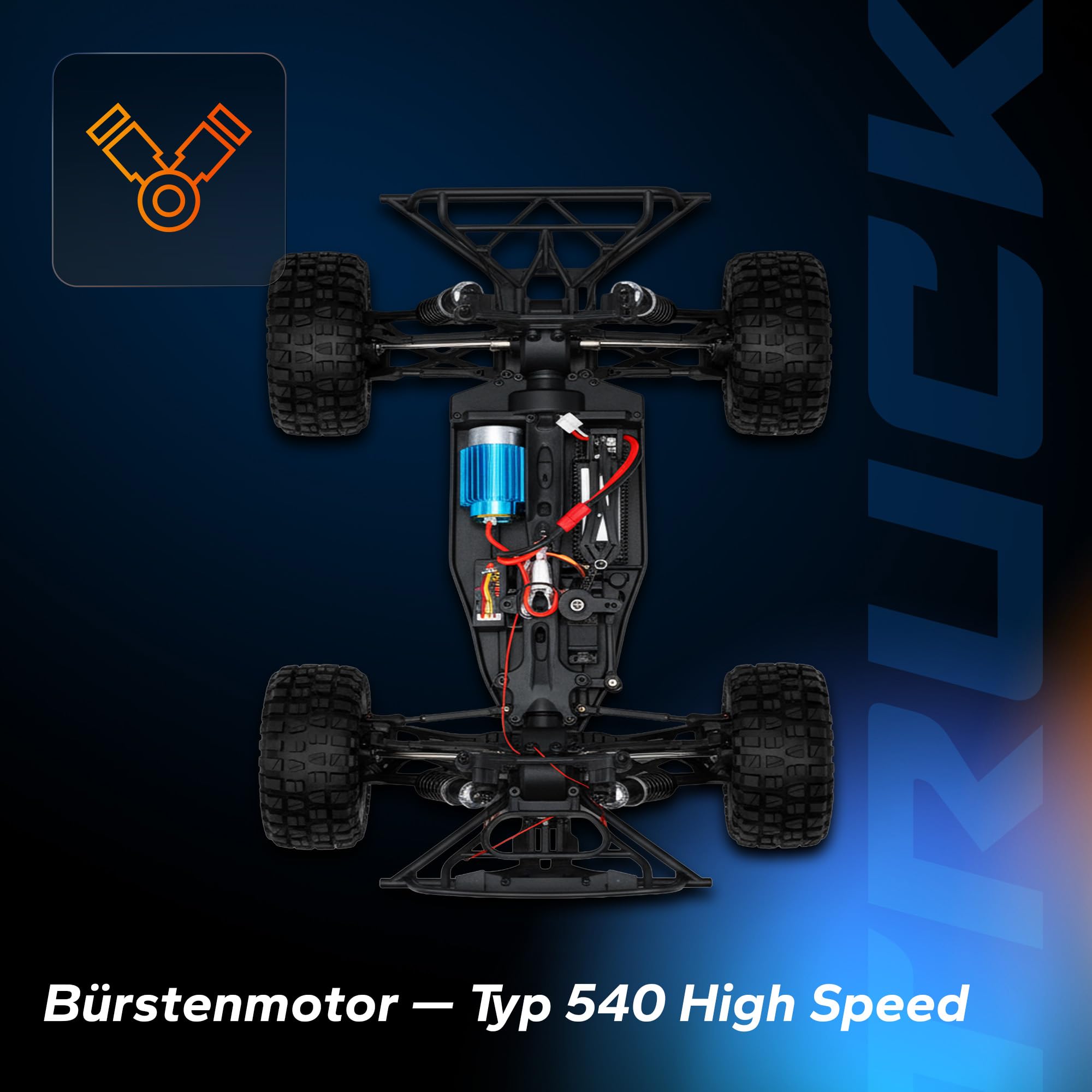 Overmax Hooligan RC Auto 1:10, 35 km/h 4WD, 100 m Reichweite, 2×1800 mAh Akku/40 Min, IPX5, 10 cm Reifen, LED, Metallantrieb | Akku/40 Min, IPX5, 10 cm Reifen, LED, Metallantrieb