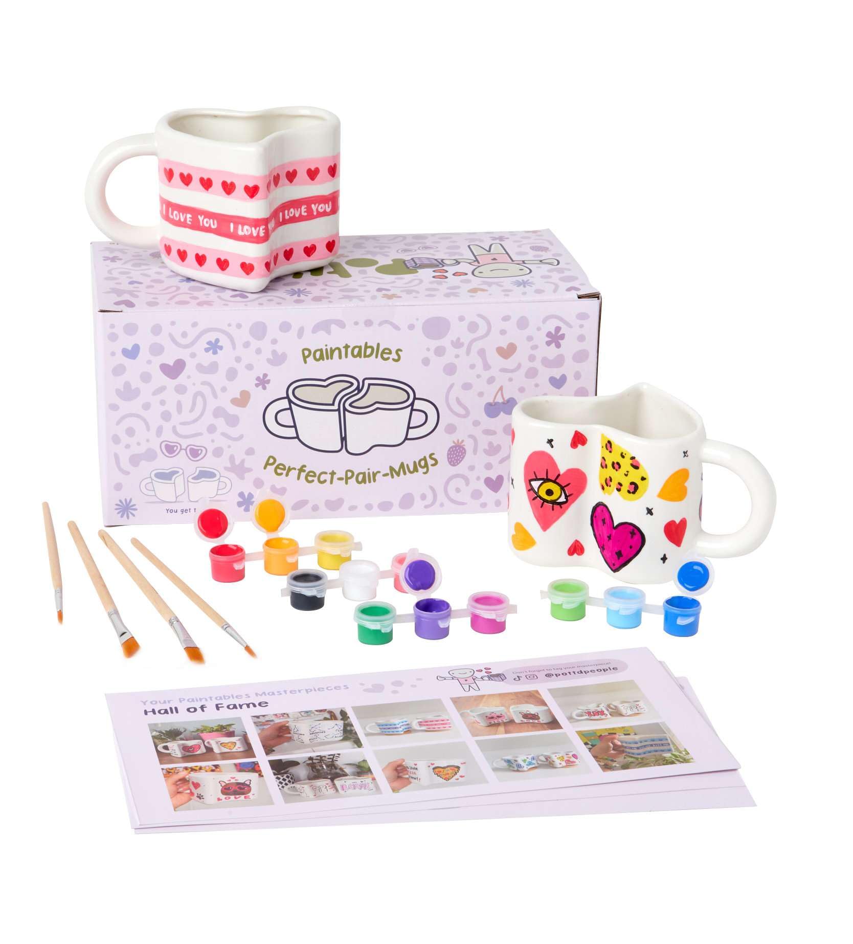Pott’d Perfect-Pair-Mugs, Heart-Shaped Mug Painting Kit for Couples. Includes Ceramic Paints