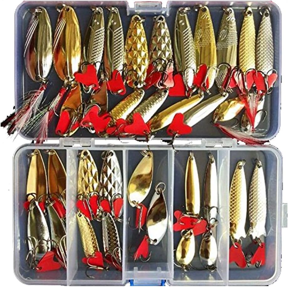 Fishing Lures Spoon Bait 35Pcs Set Metal Lure Kit Artificias Lure Hard Bait Freshwater with Treble Hooks Tackle Salmon Bass