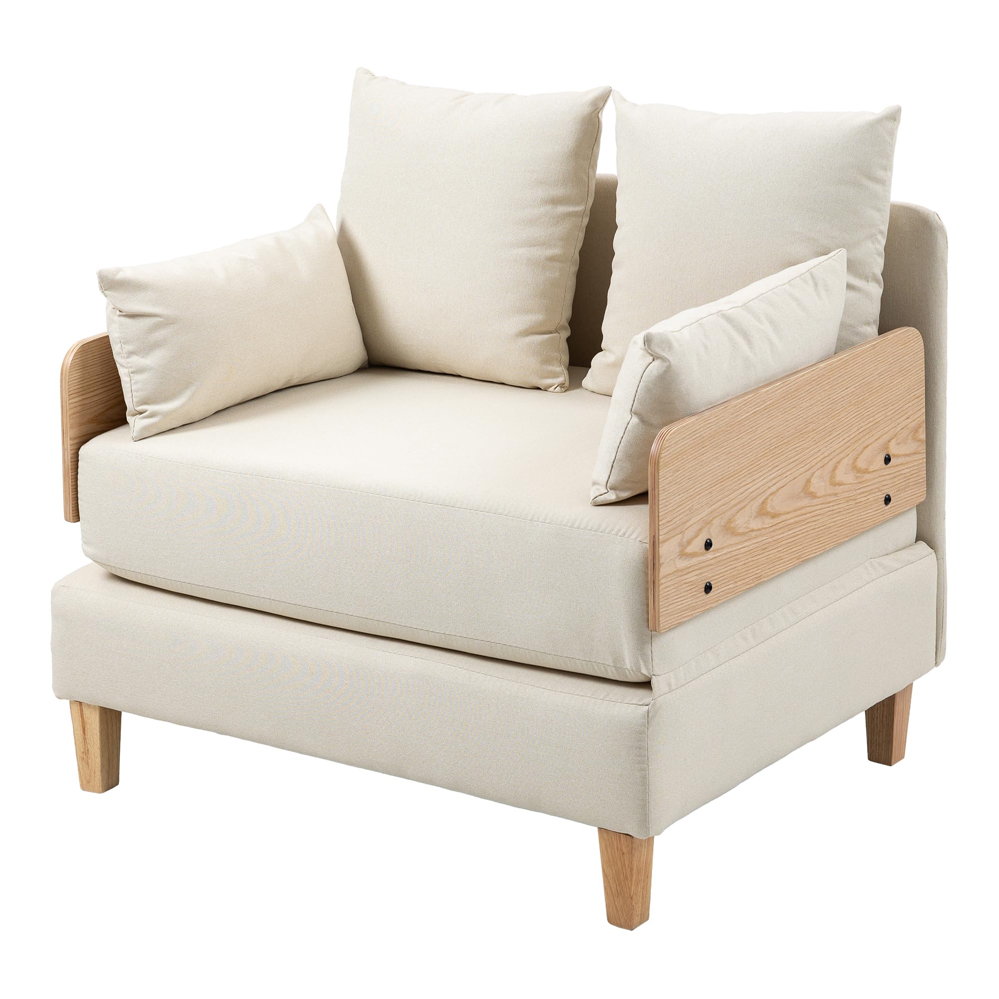 [en.casa] Sillón Covertible para Salón Seinlus Sillón Cama 2 en 1 con 2-2 Cojines Laterales y de Respaldo Butaca Acolchada Funda de Textil 81 x 88 x 68 cm - Beige