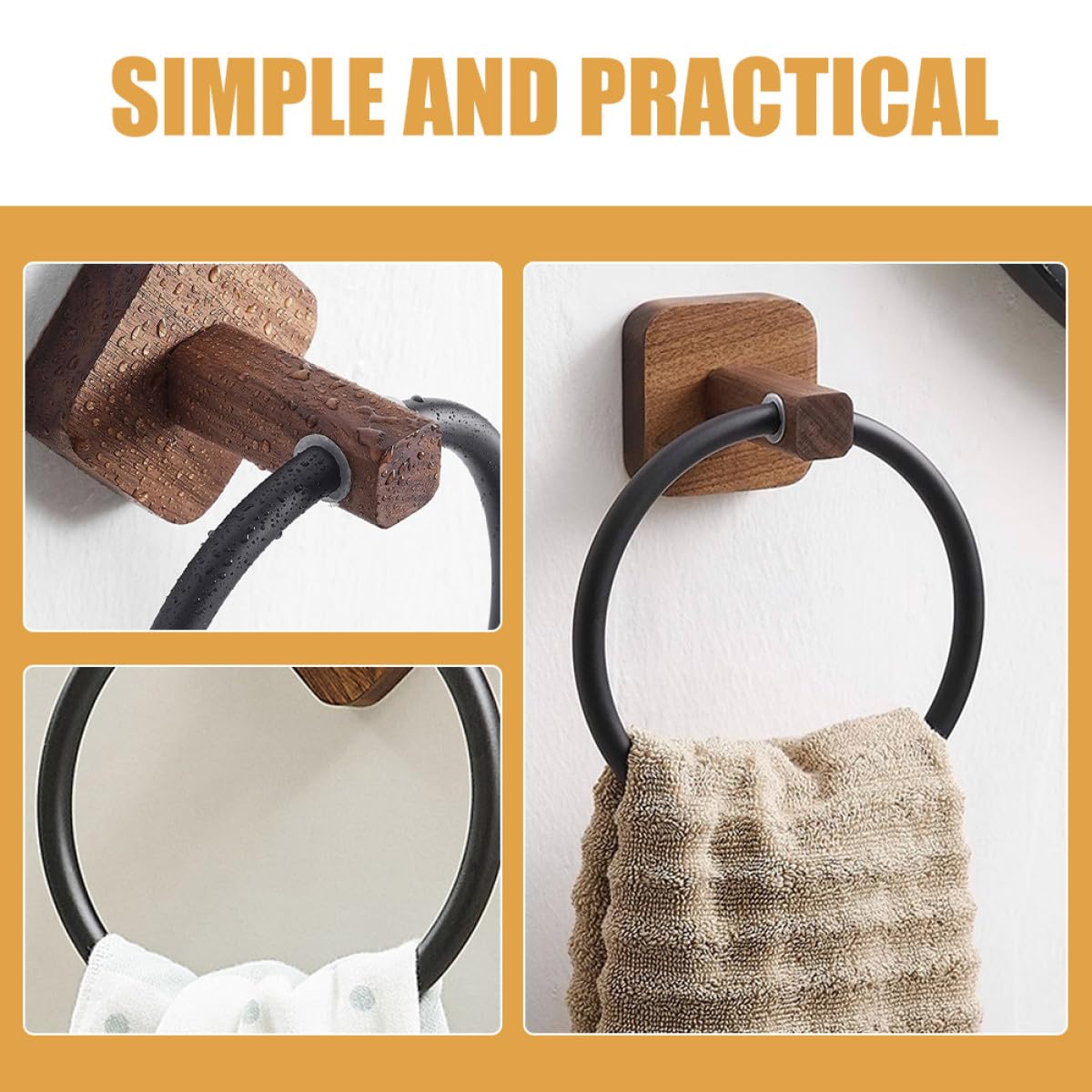 Didiseaon Toallero de Aro para Baño Soporte para Toallas de Mano sin Taladro Estilo Rústico en Madera de Nogal Diseño Seguro Esquinas Redondeadas Adecuado para Baño y Cocina