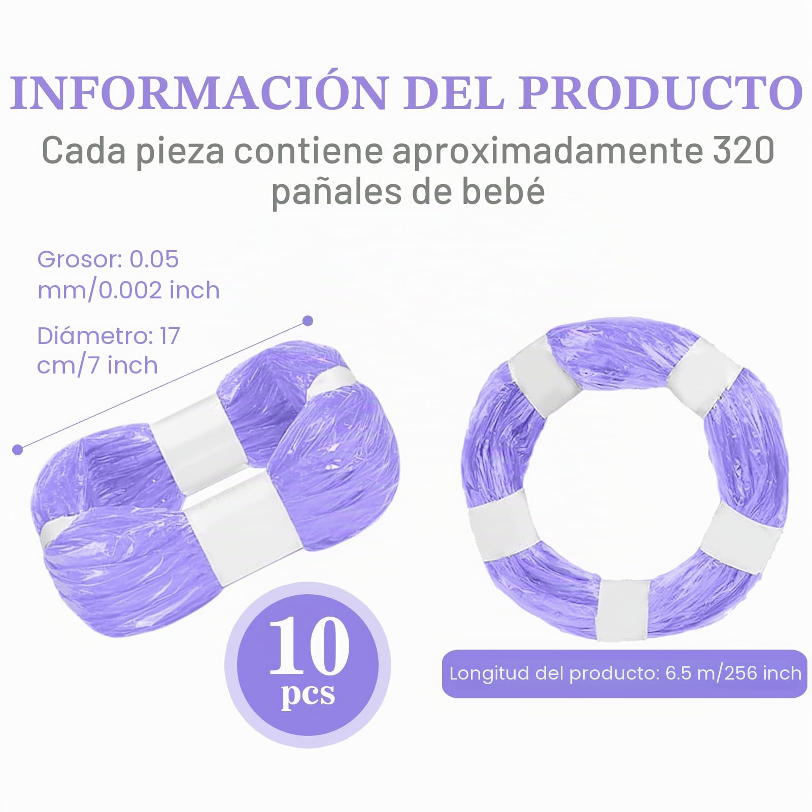 10 Recambios Contenedor de Pañales, 6,5M Recambios de Papelera Pañales Bebe 4 Capas Engrosadas, Bolsas de Contenedor Pañales Compatibles con AngelCare, Litter Locker (Compatible con Todos）