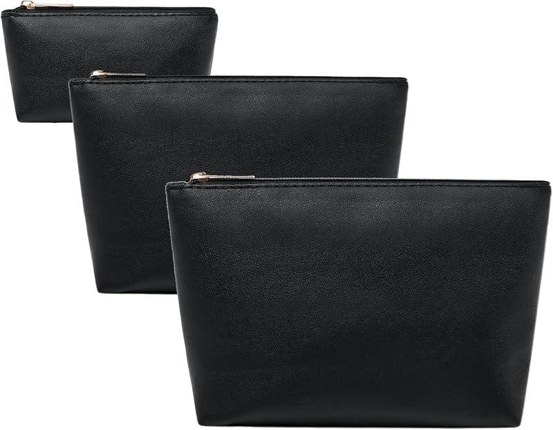 Conjunto com 3 necessaires de maquiagem lllyan em PU preto, com zíper