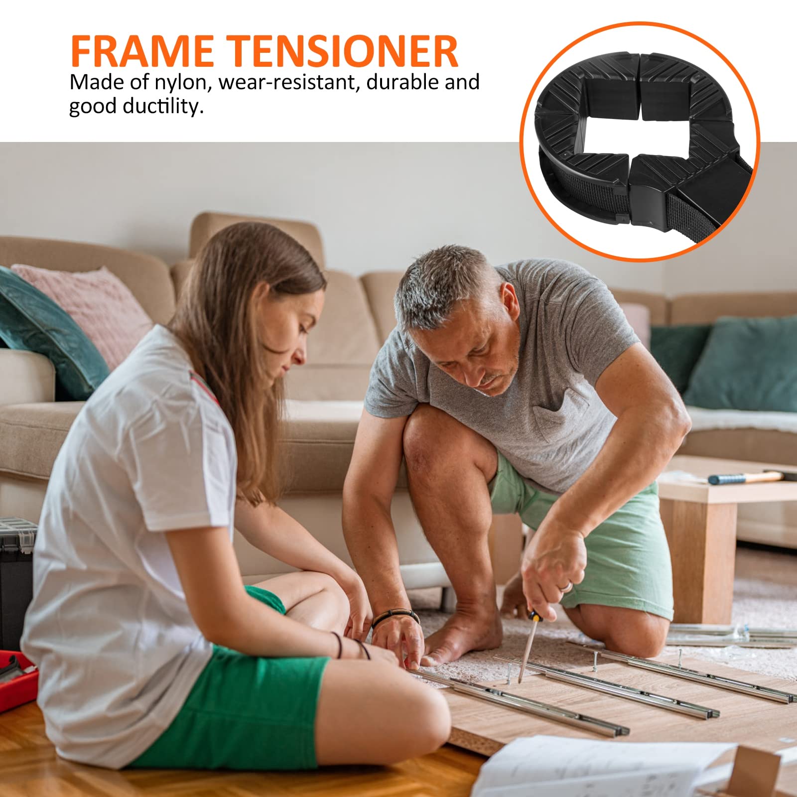 Tendeur de cadre Pince de cadre Outil à une main : tendeur de bande Cadre Cadre Jig, Serre-cadre avec 4 mâchoires de serrage et sangle en nylon de 4 mètres - Pour coller et visser cadres de planches
