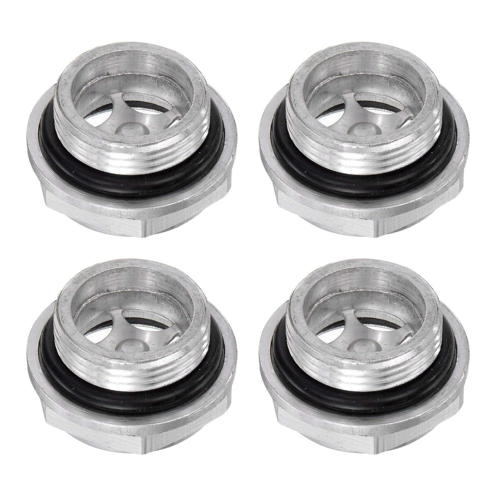 sourcing map 4pcs Air Compressor Oil Sight Glass 24 x 1.5mm Male Thread Liquid Level Gauge Aluminum Alloy Hex Head Oil Indicator Window with O-Ring for Air Compressor Gearbox Tanks, Silver