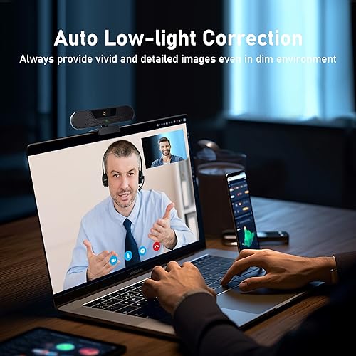 Miniatura 5 de Cámara web 4K, cámara de computadora con 4 micrófonos con cancelación de ruido para computadora/portátil/Mac, cubierta de privacidad y trípode,